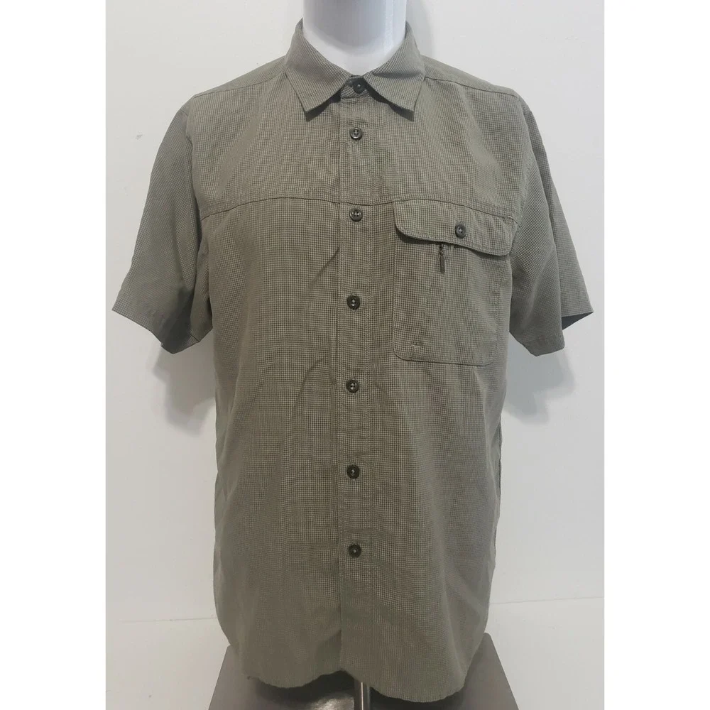 The North Face Tekware Technology Shirt Mens Medium Green Button Up Short Sleeve